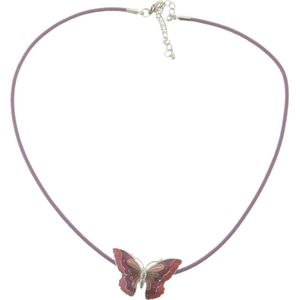 Behave Ketting - ketting met hanger - vlinder - paars - roze - dames - emaille - cloisonné - 40 cm