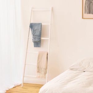 Multifunctionele Bamboe Handdoeken Ladder - 6 Treden voor Handdoeken, Kleding, Beddengoed - Voor Slaapkamer, Badkamer - Wit