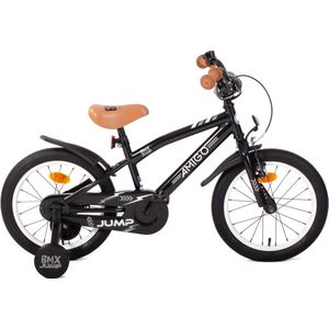 AMIGO BMX Jump Jongensfiets 16 Inch - Kinderfiets voor 4 tot 6 Jaar - 100-115 cm - Met Zijwieltjes - Zwart/Wit