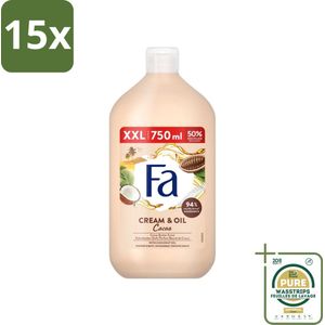 15 x Fa - Cream & Oil Cacao - Bad- & Douchegel - Cacaoboter Met Kokosolie - 750 ml - Grootverpakking - Bad- En Douchegel - Cacaoboter - Kokosolie - Hydraterend - Huidverzorging