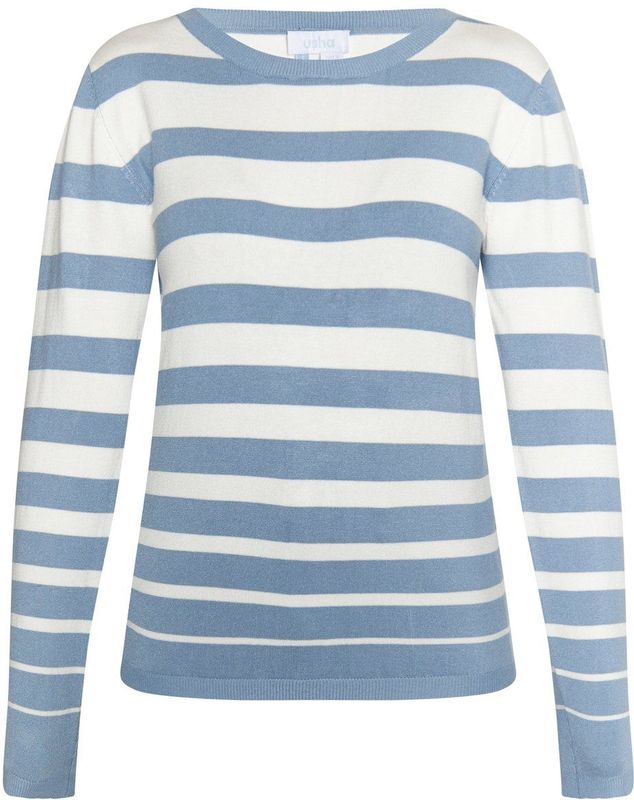 usha - BLUE LABEL - Trui - Blauw/Wit - Ronde Hals - Gestreept - Lange Mouw
