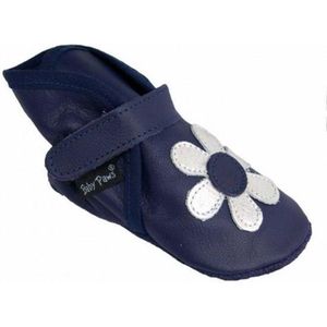 Baby Paws babyslofjes Wrapz blauw met zilverkleurige bloem, maat 3, 9-12 mnd,voetlengte 10,4 - 11,2 cm,