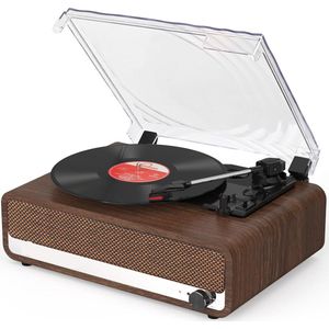Platenspeler - Geïntegreerde Luidsprekers - Vintage Fonograaf - met Bluetooth-Riemaandrijving - 3 snelheden - voor Muziekgenot - Woondecoratie - Hout - Walnoot