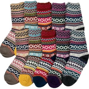 10 Paar - Warme Wintersokken dames - Scandinavisch vintage design sokken met wol - maat 36-40