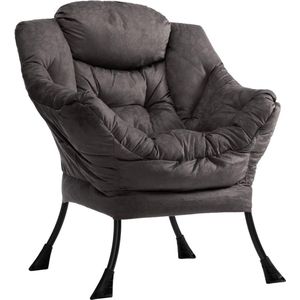 Relax Fauteuil Woonkamer Stoel Slaapkamer Stoel Lounge Stoel met Armleuningen Leesstoel Accentstoel met Stalen Frame, Grijs Bruin