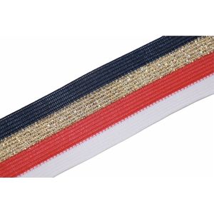 lurex taille band elastiek - zwart/wit/rood/zilver streep - 40 mm x 2,5 m bandelastiek - sierelastiek kostuums