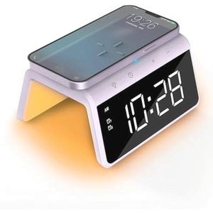 Digitalewekker met Draadloze Oplader en Slaap Lamp - Dimbare LED Display - Paars - 140 x 100 x 75 mm
