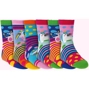 Kindersokken | huissokken | antislip | vrolijke sokken | badstof sokken | per 6 paar | thema: kleurrijke eenhoorn