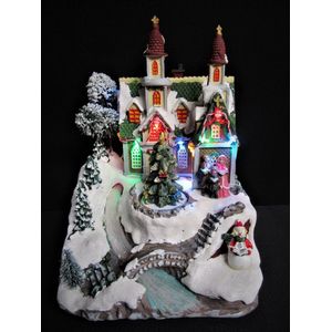 Kersthuisjebestellen - Kerk - Fiber Optic riviertje - Draaiende Kerstboom - Ledverlichting - Muziek - Kersttafereel B/O - Kersthuisjes & Kerstdorpen