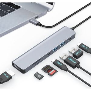 USB C Hub 7 in 1 met 100W PD, 4K HDMI, 5Gbps USB 3.0, SD/TF kaartlezer