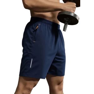 APEX Herenshort - Met Ritszakken - Fitness - Sportbroek - Sneldrogend - Losse Pasvorm - Met Trekkoord en Zakken - Casual (Meerdere Kleuren) - Handige Zakken - Steekzakken - Met Rits - Marineblauw - Donkerblauw - Blauw - Maat S