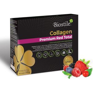 Biostile – Collageen Premium Red Total – 8600 mg Gehydrolyseerd Collageen – Hyaluronzuur -Vitamine c – 30 Zakjes