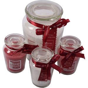 Set van 4 Heerlijke zoete Geurkaars in glass-sberry Rood/Wits-s10x15 cm XL 72/ S 11 branduren