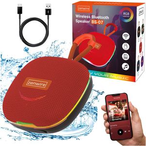 Zenwire Vibe BS–07 - Mini draagbare luidspreker - Bluetooth 5.3 - 13 W - FM-radio - USB/TF-speler - Microfoon - Compacte behuizing - 1000 mAh - TWS - USB-C - Micro SD-kaartlezer - RGB-achtergrondverlichting