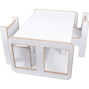 Industrial Living kindertafel - Speeltafel met 2 kinderstoelen - Activiteitentafel - Tekentafel - Kinderbureau - Hout - Wit