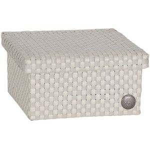 Opbergbox beige geruit patroon met deksel – stevige kunststof mand – decoratieve opbergdoos voor woonkamer, slaapkamer en kantoor - Handed By Cube Basket small