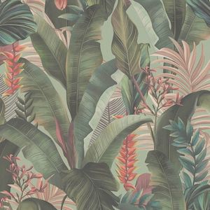 Bloemen behang Profhome 394353-GU vliesbehang hardvinyl warmdruk in reliëf licht gestructureerd in jungle stijl mat groen roze rood blauw 5,33 m2