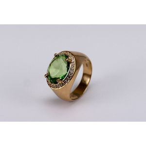 Brigada zilveren sterling 925 18 karaat vergulde ring met groene barnsteen-amber en spinel - maat 19