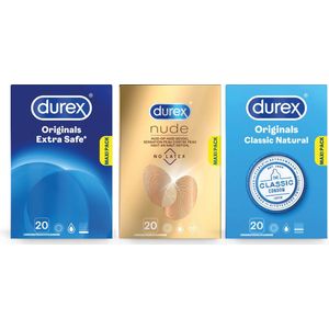 Durex - 60 stuks Condooms - Extra Safe 1x20 stuks - Nude No Latex 1x20 stuks - Classic Natural 1x20 stuks - Voordeelverpakking
