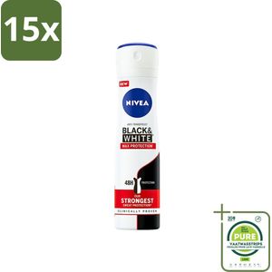 15 x Nivea - Deodorant - Spray - Black & White Max Protection - 150 ml - Grootverpakking - NIVEA Deodorant - Antitranspirant - 48 Uur Bescherming - Witte Strepen - Gele Vlekken