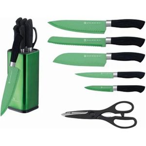 Edënbërg Luxe 7-Delige Messenset met Houder en Schaar – RVS – Voor dagelijks gebruik – Groen