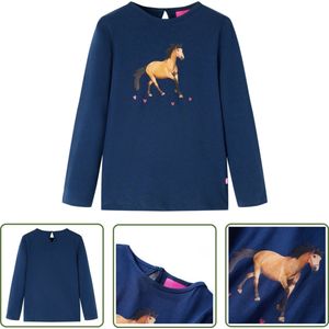 vidaXL Langmouwig Hemd - Kinderhemd - Kindershirt met lange mouwen 128 marineblauw - Meisjeshemd - Jongenshemd - Blauwe Kinderkleding
