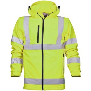 Ardon REF501 Hi-Vis Hooded Softshell Jack/Bodywarmer | Fluorescerend geel | 3XL | Heren werkjas met afneembare mouwen