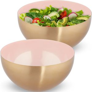Relaxdays 2x saladeschaal - Ø 25 cm - slakom rvs - mengkom roze/goud - 3,5 liter - bakken
