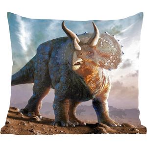 Sierkussens - Kussentjes Woonkamer - 45x45 cm - Dino - Geschiedenis - Triceratops - Kinderen - Jongens - Kids - Jongetje