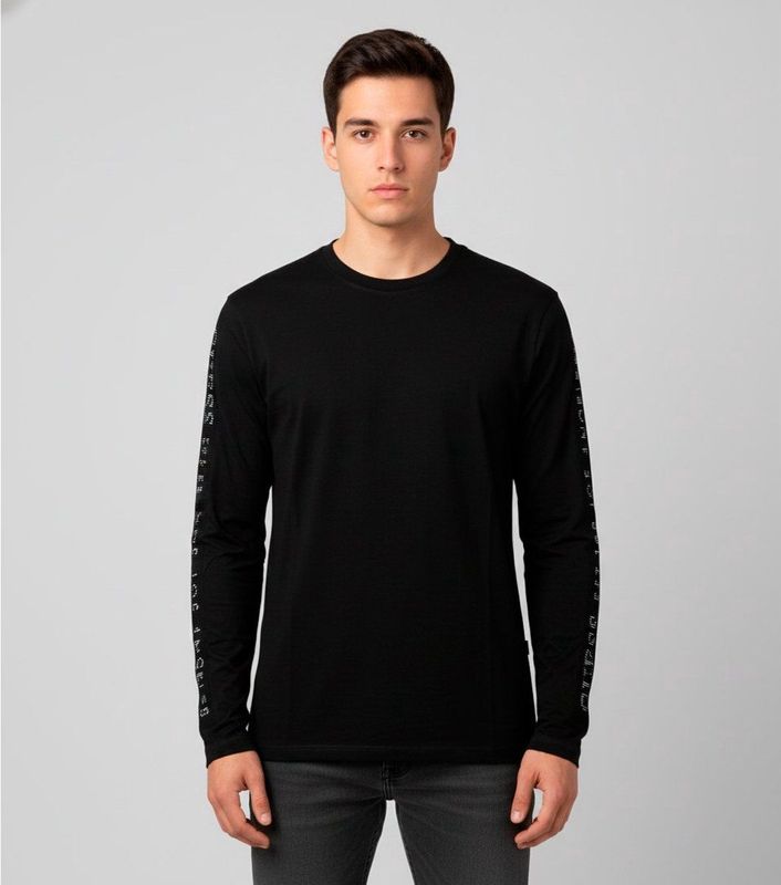 Guessvoor mannen. M5BI06I3Z14 Logo T-shirt zwart (S), Casual, Katoen, Lange mouwen