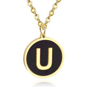 Goudkleurige Dames Schakelketting met Zwarte Kettinghanger Letter U