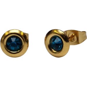 Aramat jewels ® - Ronde zweerknopjes kristal blauw chirurgisch staal goudkleurig 8mm