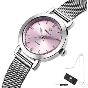 WWOOR - Horloge Dames - Cadeau voor Vrouw - 29 mm - Zilver Roze