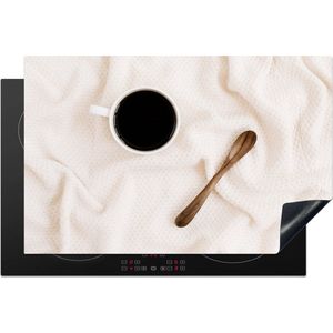 KitchenYeah® Inductie beschermer 80x52 cm - Koffie - Lepel - Mok - Kookplaataccessoires - Afdekplaat voor kookplaat - Inductiebeschermer - Inductiemat - Inductieplaat mat - Keuken decoratie