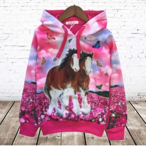 Fel roze meisjes trui met bruin paard H22 -s&C-86/92-Hoodie meisjes