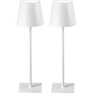 Oplaadbare Tafellamp - 2 stuks - Dimbaar - Modern - Draadloos - Aluminium - incl kabel - Wit - Stijlvol