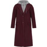 myMo - ROCKS - Tussenmantel - Grijs Gemêleerd/Bourgogne - Klassieke Mantel