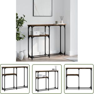 The Living Store Wandtafel 90x22,5x75 cm bewerkt hout gerookt eikenkleurig - Wandtafel - Haltafel - Consoletafel - Houten Tafel - Industrieel Design