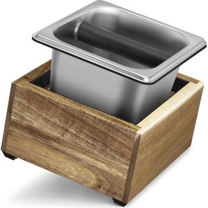Navaris uitklopbak koffie voor espressomachine - 18 x 17 x 11 cm - Knockbox van acaciahout en RVS