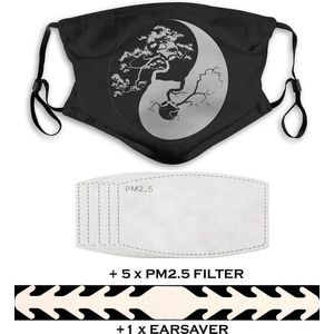 5 x Wasbare mondkapjes met verstelbare elastiek - Inclusief 25 x PM 2.5 filters en 5 Earsavers - Ying and Yang