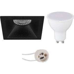 LED Spot Set - Proma Pollon Pro - GU10 Fitting - Inbouw Vierkant - Mat Zwart - 4W - Warm Wit 3000K - Verdiept - 82mm