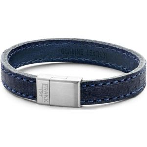 Frank 1967 7FB-0204 - Heren armband met staal element - leer - lengte 21 cm - blauw
