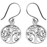 Zilveren oorbellen | Hangers | Zilveren oorhangers, tree of life met hartjes