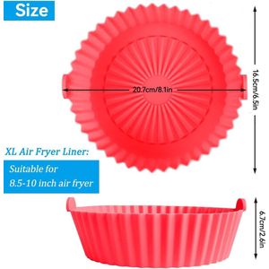 Siliconen pot voor airfryer, 21,6 cm, herbruikbaar, anti-aanbaklaag, universele mand voor airfyer, oven, magnetron, cakevorm, stoompan, groot, rood
