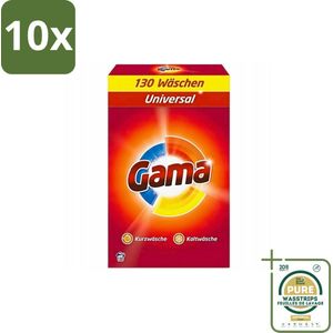 10 x Gama - 3-in-1 Waspoeder - Universal - Voor Alle Kleuren - 130 Wasbeurten - Grootverpakking - Waspoeder - 3-in-1 - Waspoeder Voor Alle Kleuren - Waspoeder 8.45 Kg - Waspoeder 130 Wasbeurten