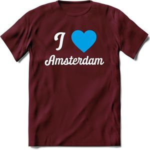 I Love Amsterdam T-Shirt | Souvenirs Holland Kleding | Dames / Heren / Unisex Koningsdag shirt | Grappig Nederland Fiets Land Cadeau | - Burgundy - XL