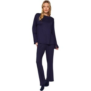 Trendyol Marineblauwe T-Shirt-Broek Met Split En Gedetailleerde Details