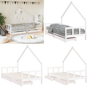 vidaXL Kinderbedframe met lades 90x200 cm massief grenenhout wit - Kinderbedframe - Kinderbedframes - Kinderbed - Peuterbed