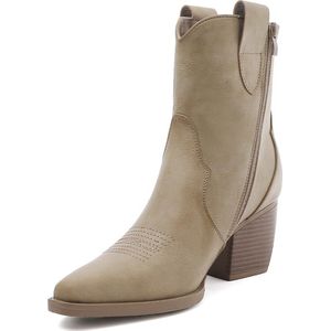 SmileFavorites® Dames Cowboylaarzen met Hak Kort - Khaki - Imitatieleer - Maat 39