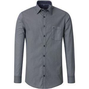 CASA MODA - Sport Casual Fit Overhemd - Blauw met Wit en Groen Dessin - Strijkvriendelijk - Mouwlengte 72 cm